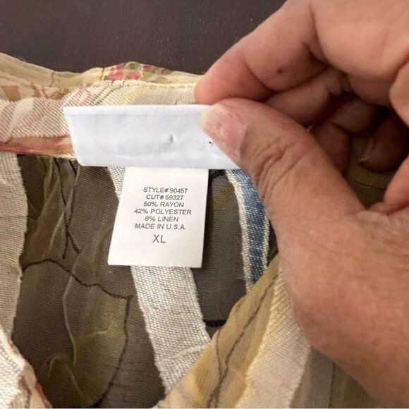 Vintage Graff Wear Linen Blend Sheer Floral Striped Button Down Blouse XL - Picture 10 of 14